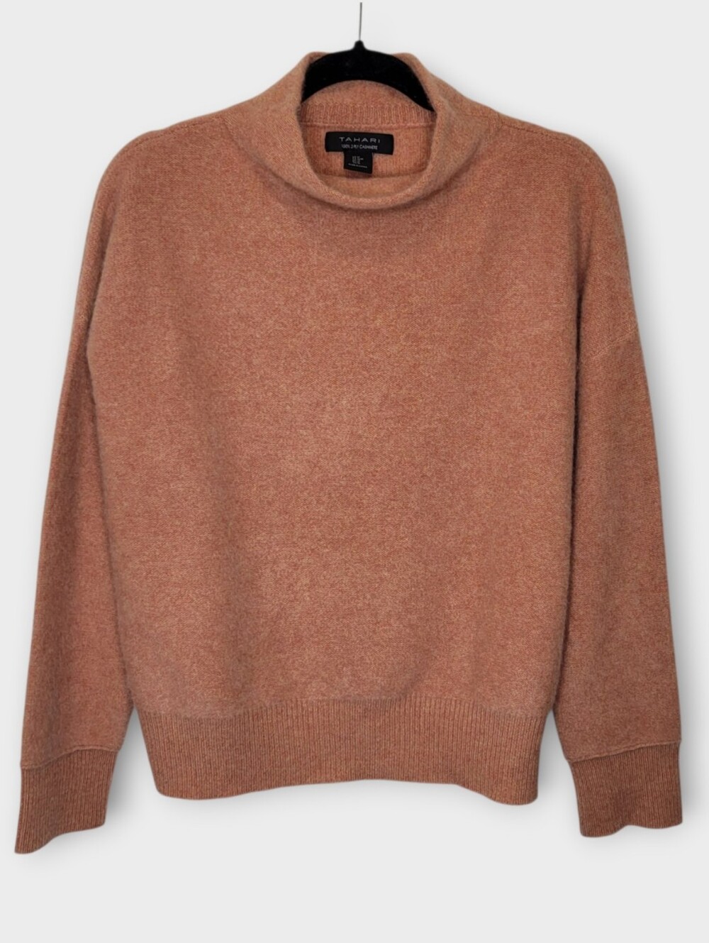Tahari Cashmere Mockneck Sweater M Blush Peach Plush